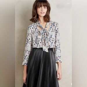 Anthropologie HD in Paris Geometric Neck Tie Blouse, Size 10